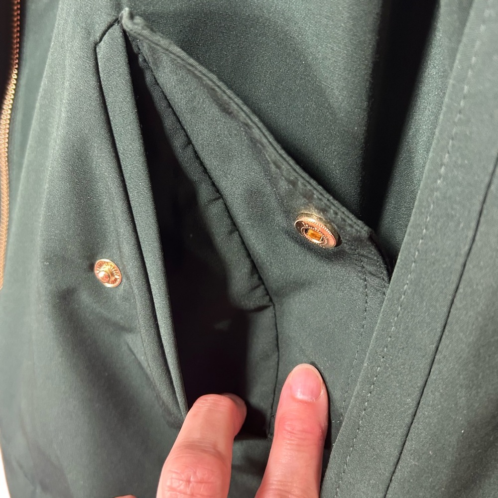 LOFT Dark Green Hooded Jacket with Gold Accents - Picture 4 of 12